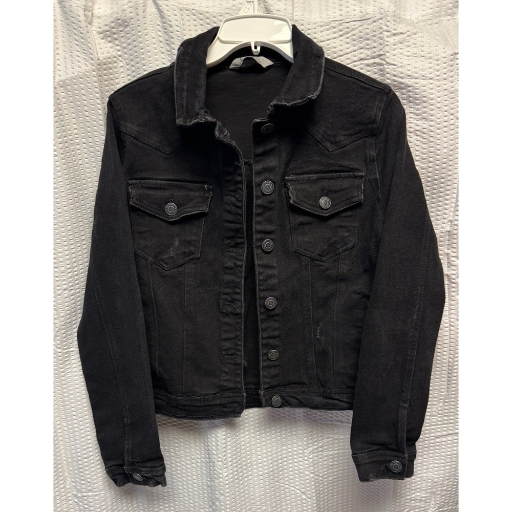 1511 Inc. Women's Distressed Size Medium Black Denim Trucker Pockets